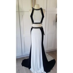 Aspeed Design Dress Womens XS White Black Beaded Cutout Halter Mermaid Gown